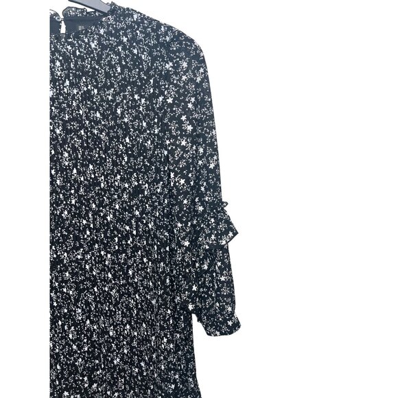 Zara Basic Black & White Floral Pleated Mini Dress Long Sleeves XS - Picture 14 of 15